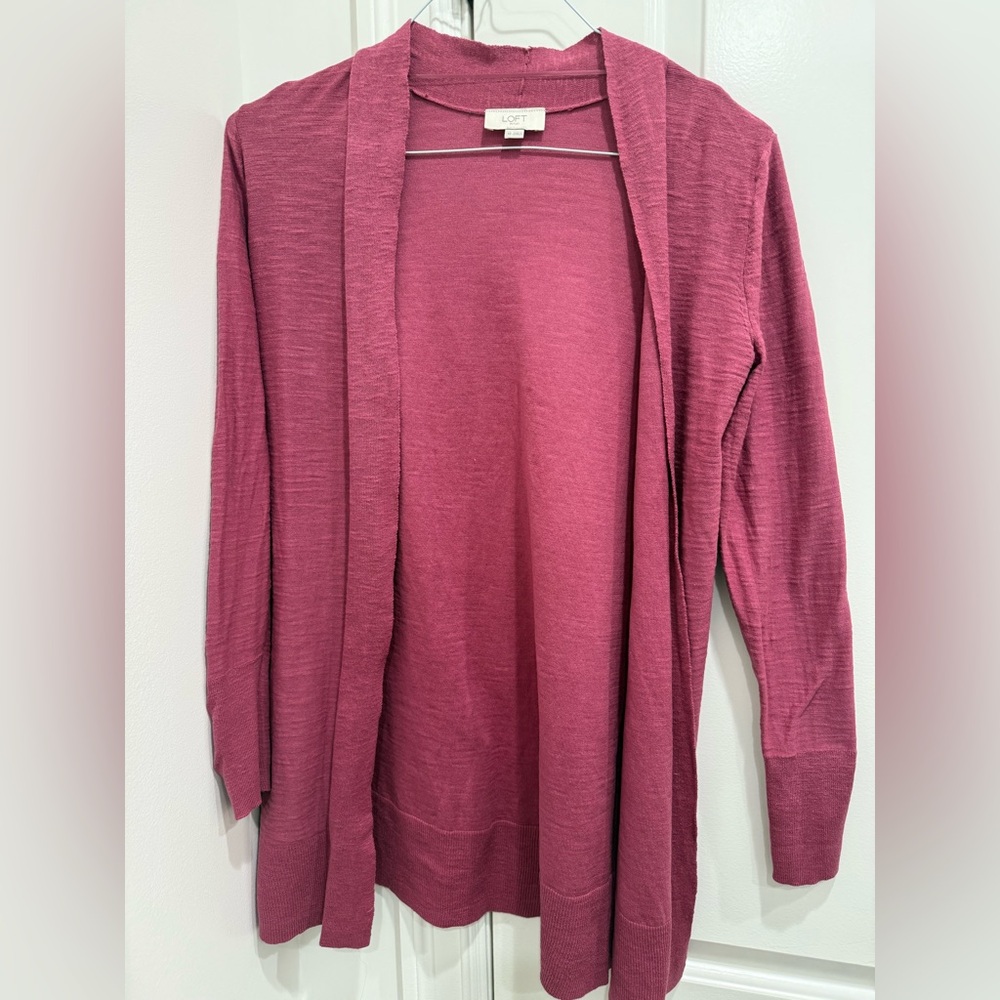 Loft Women's Rose Pink Open Front Lightweight Cardigan